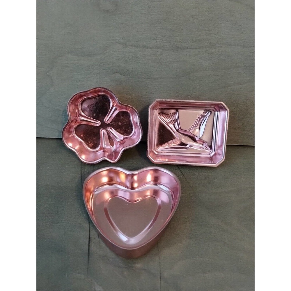 Vtg NEVCO Molds Gelatin Individual Cake Pans Bird, Clover & Heart Copper Tone